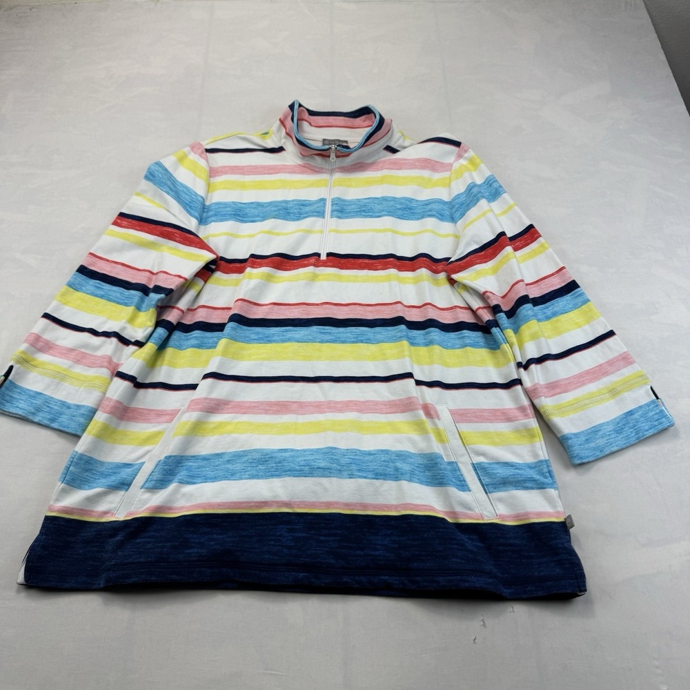 T by Talbots Women's XL Multicolor Striped Quarter Zip Pullover Sweatshirt